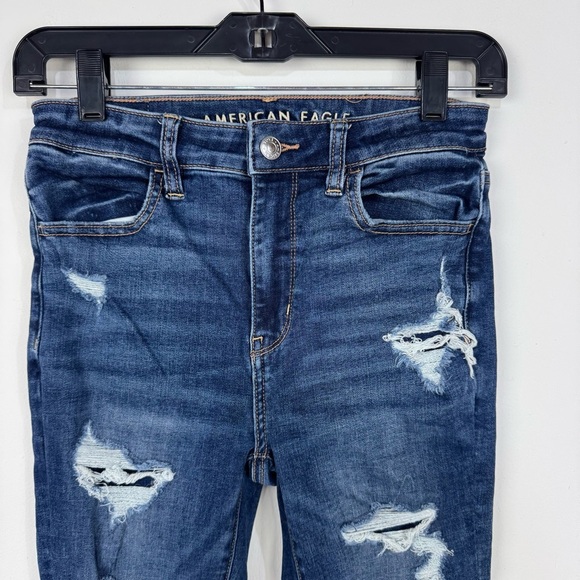 American Eagle Super Hi Rise Jegging Distressed Ripped Skinny Jeans Casual Denim - Picture 3 of 8